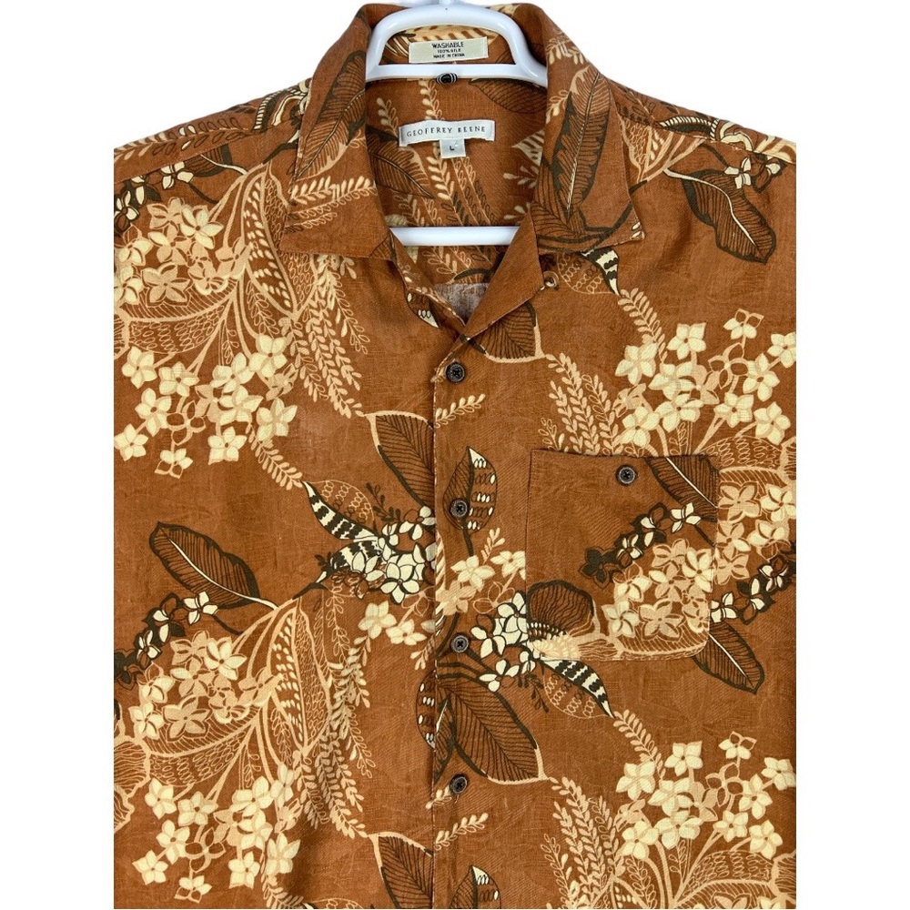 Geoffrey Beene Washable Silk Hawaiian Shirt Large